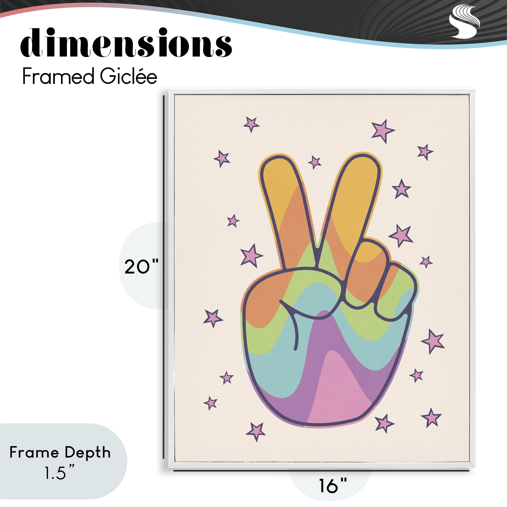 Stupell Industries Peace Sign Retro Rainbow White Framed Giclee Art, design by LSR Design Studio