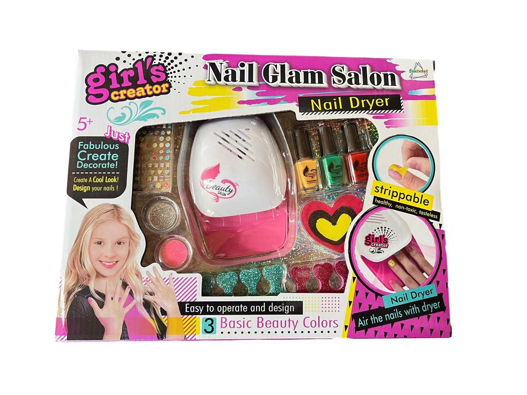 Little Girls Diy Nail Art & Nail Dryer Set gift teen salon gift glitter