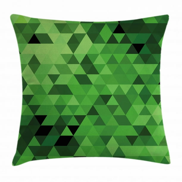 Green Throw Pillow Cushion Cover, Triangles in Green Shades Abstract