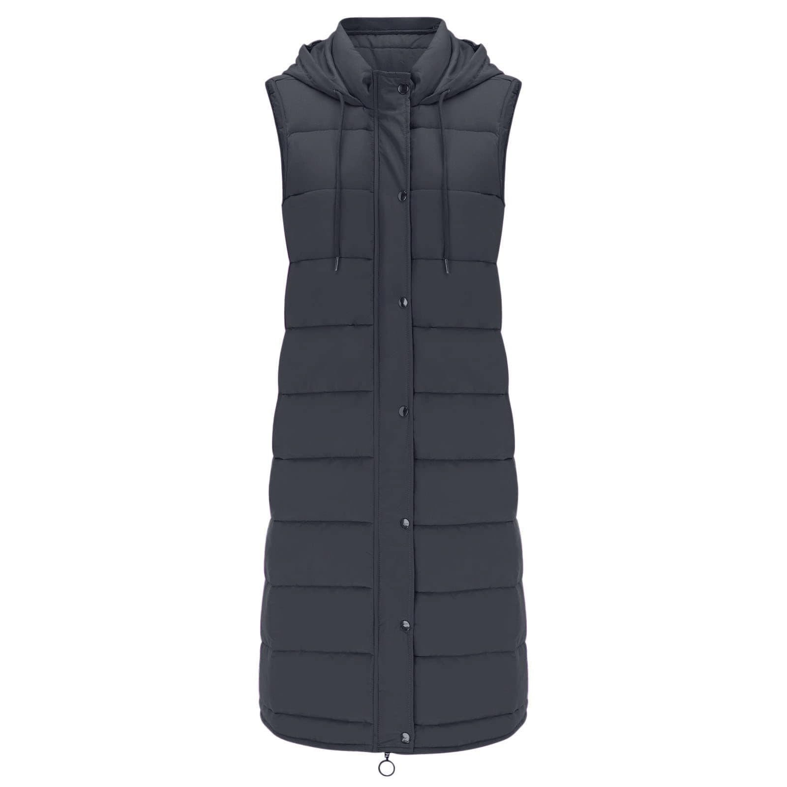 Womens Puffer Vest Sleeveless Hooded Long Quilted Vests Zip Up Lightweight Puffy Winter Jackets Gilet with Pockets