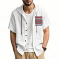 thumbnail image 2 of Wyobmus ‌Men's Summer Cotton Linen Hooded Shirt Casual Short Sleeve Button Up Drawstring Beach Shirt Casual Solid Color Tops With Hood S-3X B-White, 2 of 9
