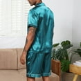 thumbnail image 5 of SROBPTY Mens Pajama Sets, Men Casual Solid Buttons Turn Down Collar Short Sleeve Shirts and Shorts Satin Pajamas Sets Army Green XXL, 5 of 5
