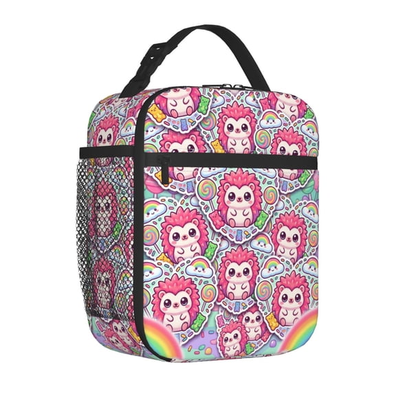 Hedgehog Lunch Box Portable Insulated Lunch Bag for Women Men Reusable Cooler Handbag Front Pocket Thermal Meal Prep Tote for Work Office