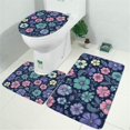 thumbnail image 2 of Pioneer Flower Floral Print Pattern Bathroom Rugs Sets 3 Piece,Toilet Cover Set,Absorbent Non Slip Bathroom Mats Sets with U-Shaped Contour Rug Toilet Rug Set, 2 of 5