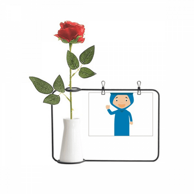 Sonrisa azul Argelia Cartoon Botella de decoración de jarrones colgantes de flores rosas artificiales