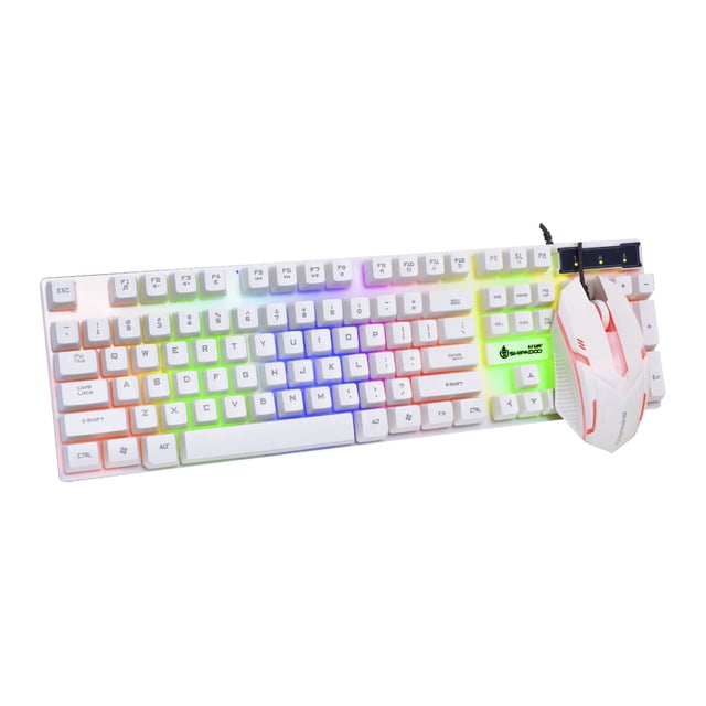 Wired Keyboard Mouse Combo Gaming Keyboard and Mouse Set with 104 Keys RGB Backlight Keyboard Sensitive Breathing Mouse White