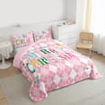 thumbnail image 3 of Homewish Girls Christmas Gifts Queen Comforter Set,Merry Xmas Bedding Sets,Pink White Rhombus Bedding Comforter Set For Girl,Microfiber Bedroom Decor Reversible,3pcs, 3 of 8