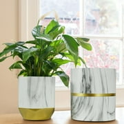 6.5 in. and 5.4 in. Marble Pattern White Ceramic Flower Pots with Drain Holes and Plugs (Pack-2)