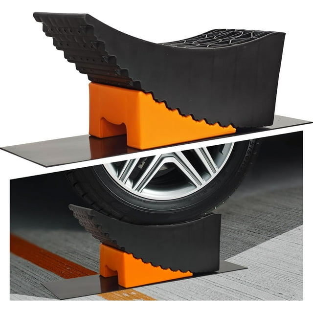Rampe de Changement de Pneu Surélevée, Grands Niveleurs de Véhicule Récréatif avec Levage de 6 Pouces, Roue Tandem à Double Axe pour Changement de Pneu de Véhicule Récréatif/remorque de Voyage avec Coussinets, Tapis Antidérapants, Sac de Transport,(1 Pack)