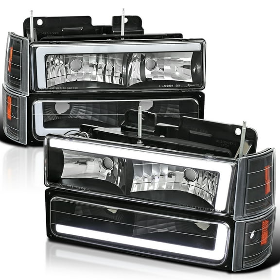 Spec-D Tuning Black LED Tube Headlights Bumper Parking Corner Lights Compatible with 1994-1998 GMC C10 Pickup Sierra Suburban Yukon Left Right Pair Assembly