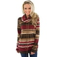 thumbnail image 1 of Women Red/Blue Multicolor Cowl Neck Striped Sweatshirt, 1 of 4