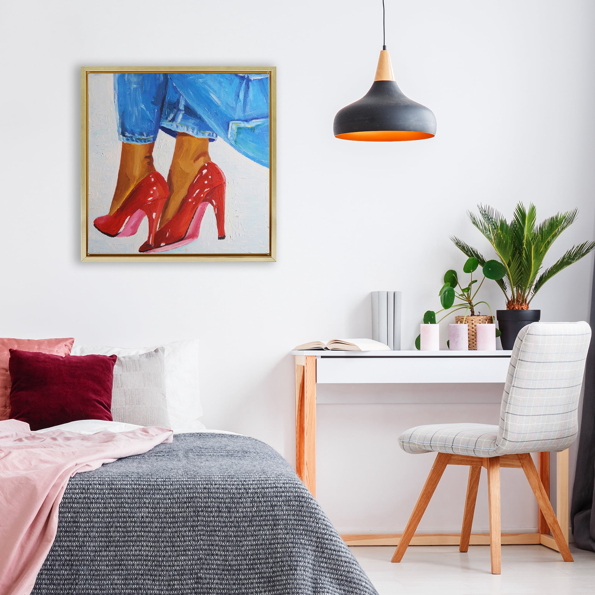 Stupell Industries Glossy Red Pumps & Jeans Gold Framed Floater Canvas Wall Art, design by Violeta Vollmer