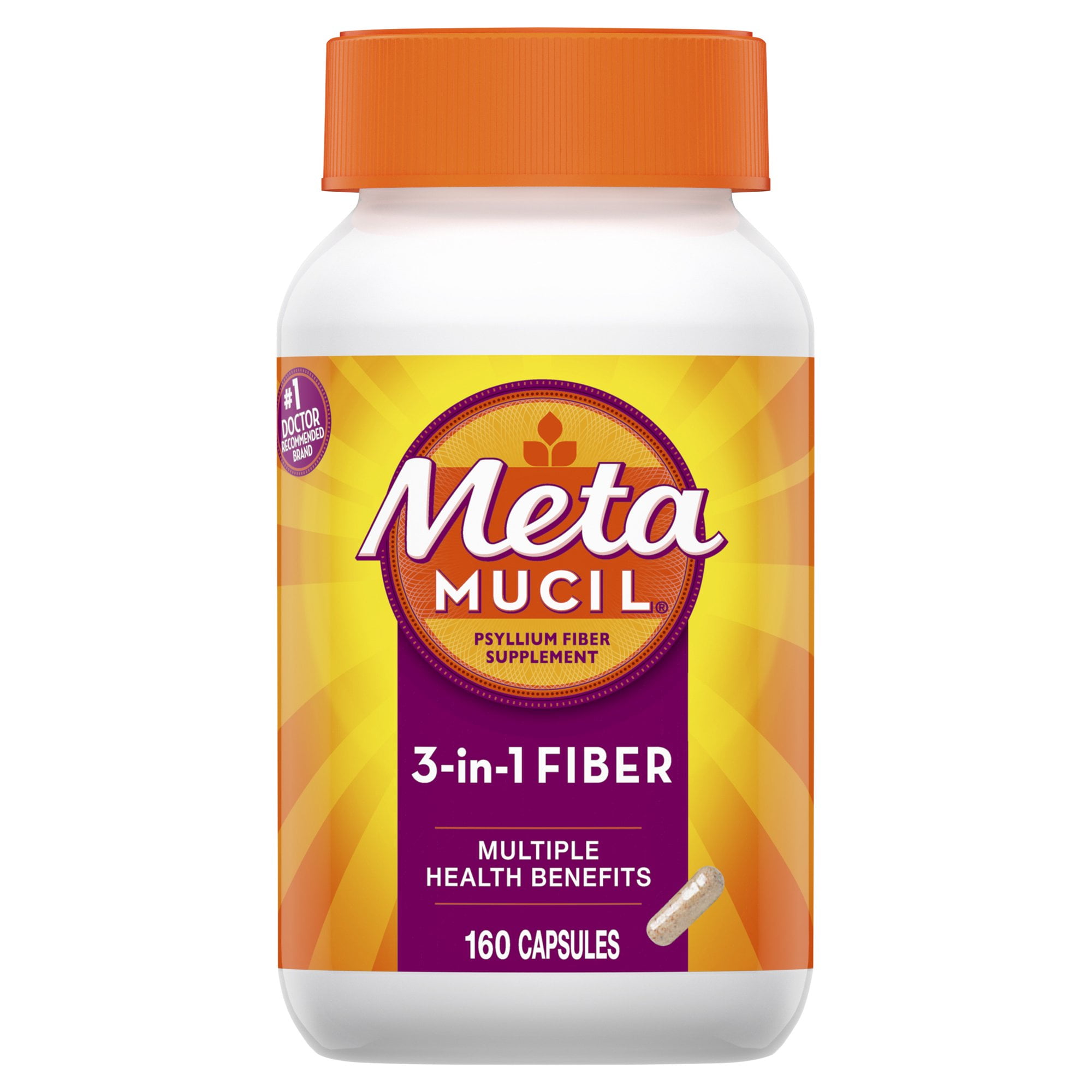 Metamucil 3-in-1 Psyllium Fiber Supplement Capsule, 160 ct