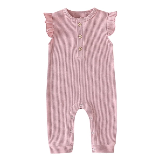 LYHaoo Boys Jumpsuits Baby Boy Girl Solid Romper Ruffle Short Sleeve Jumpsuits Clothes,Sizes 9-12 Months(Pink)