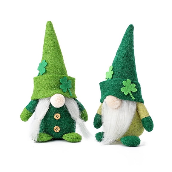 2-Piece Set St. Patrick's Day Green Hat Leprechaun Plush Dolls Green Irish Elf Decorations