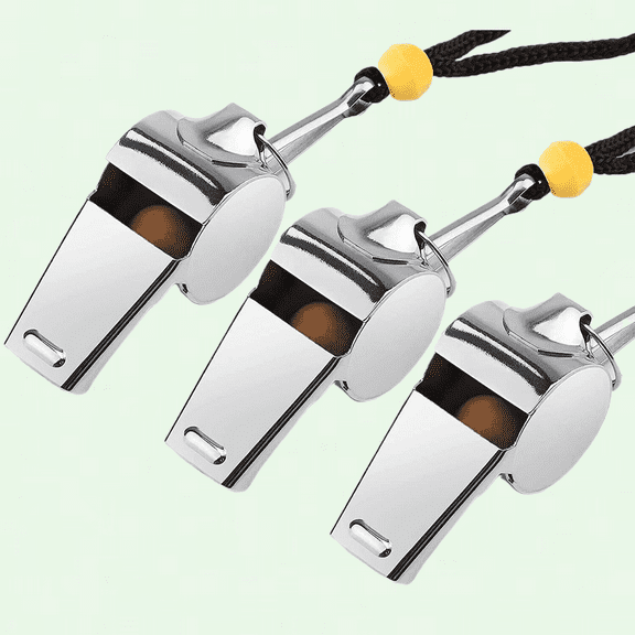 Coach Whistle with Lanyard, Stainless Steel Metal Whistle for Referees, Coaches, Teachers, Police, Sports Training