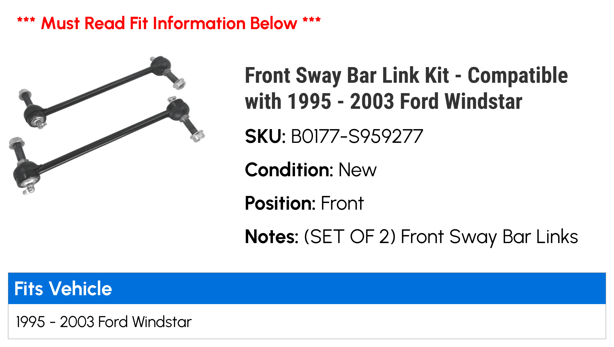Front Sway Bar Link Kit - Compatible with 1995 - 2003 Ford Windstar 1996 1997 1998 1999 2000 2001 2002