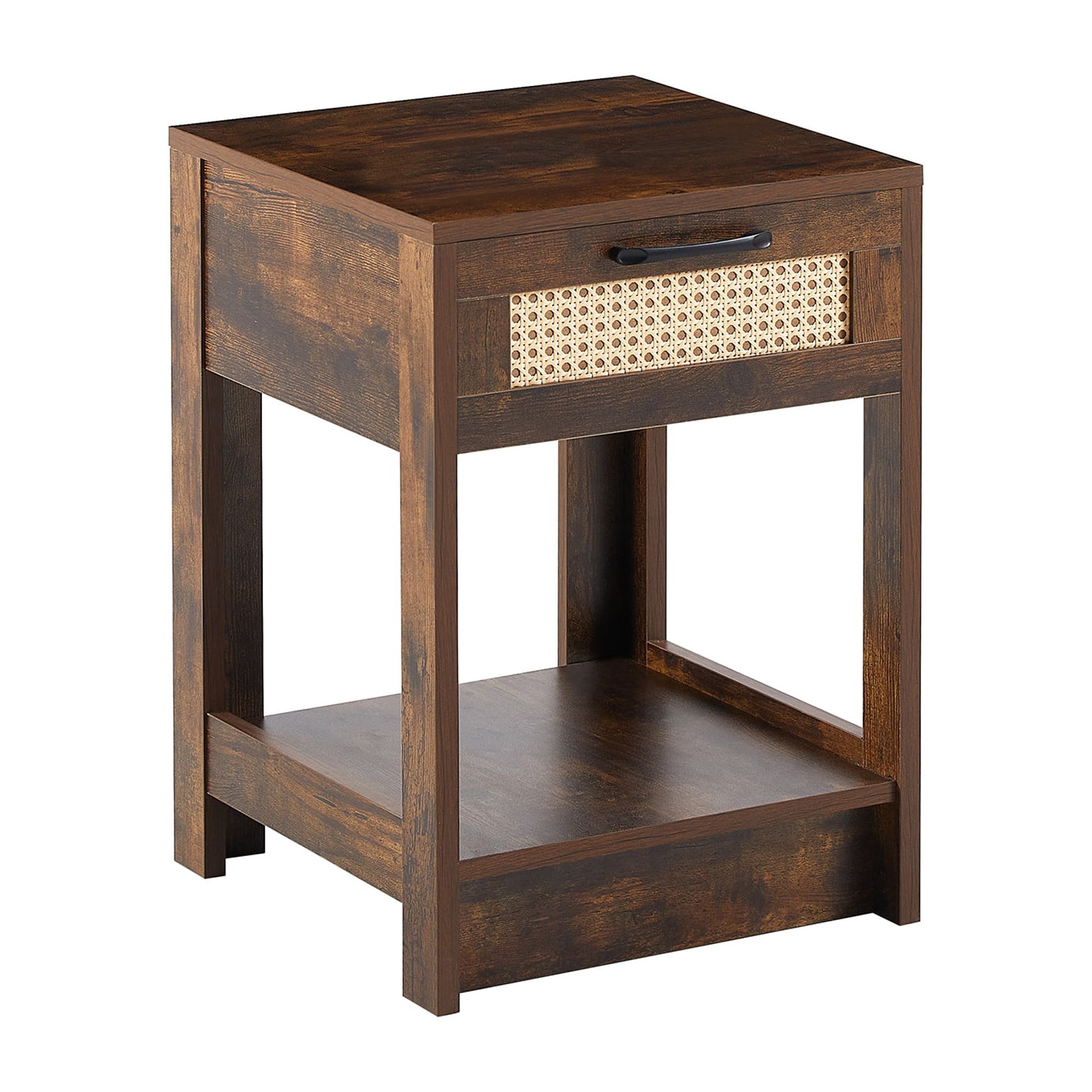 MAYEERTY 15.77" Rattan End Table with Drawer – Modern Nightstand for Living Room, Bedroom, Rustic Brown