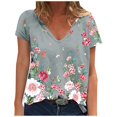 thumbnail image 2 of Rollbacks & More GaThRRgYP Womens Tops Dressy Blouse,Wome Fashion Peony Printed Short Sleeve V-Neck Top Blouses Gray S, 2 of 6