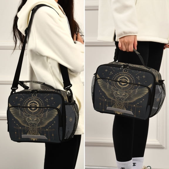 Owl Wings Spread Lunch Bag Cooler Bag Cooling Tote Portable Shoulder Strap Interior Pockets for Picnic Travel