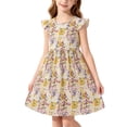 thumbnail image 4 of SGFCWSX Girls Summer Dress Ruffle Sleeve Floral Print Crew Neck Casual Daily Dresses for Kids Yellow Size 5T, 4 of 8
