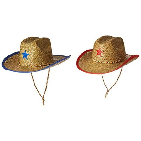 Kids Straw Cowboy Sheriff Hat with Star Pack of 2 (Best Cowboy Hats In The World)