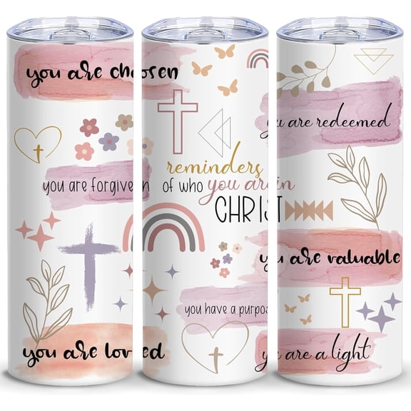 Christian Bible Verse Insulated Skinny Tumblers Cup Coffee Mug with Lid Positive Inspirational 20oz - Reusable Stainless Steel Water Bottle