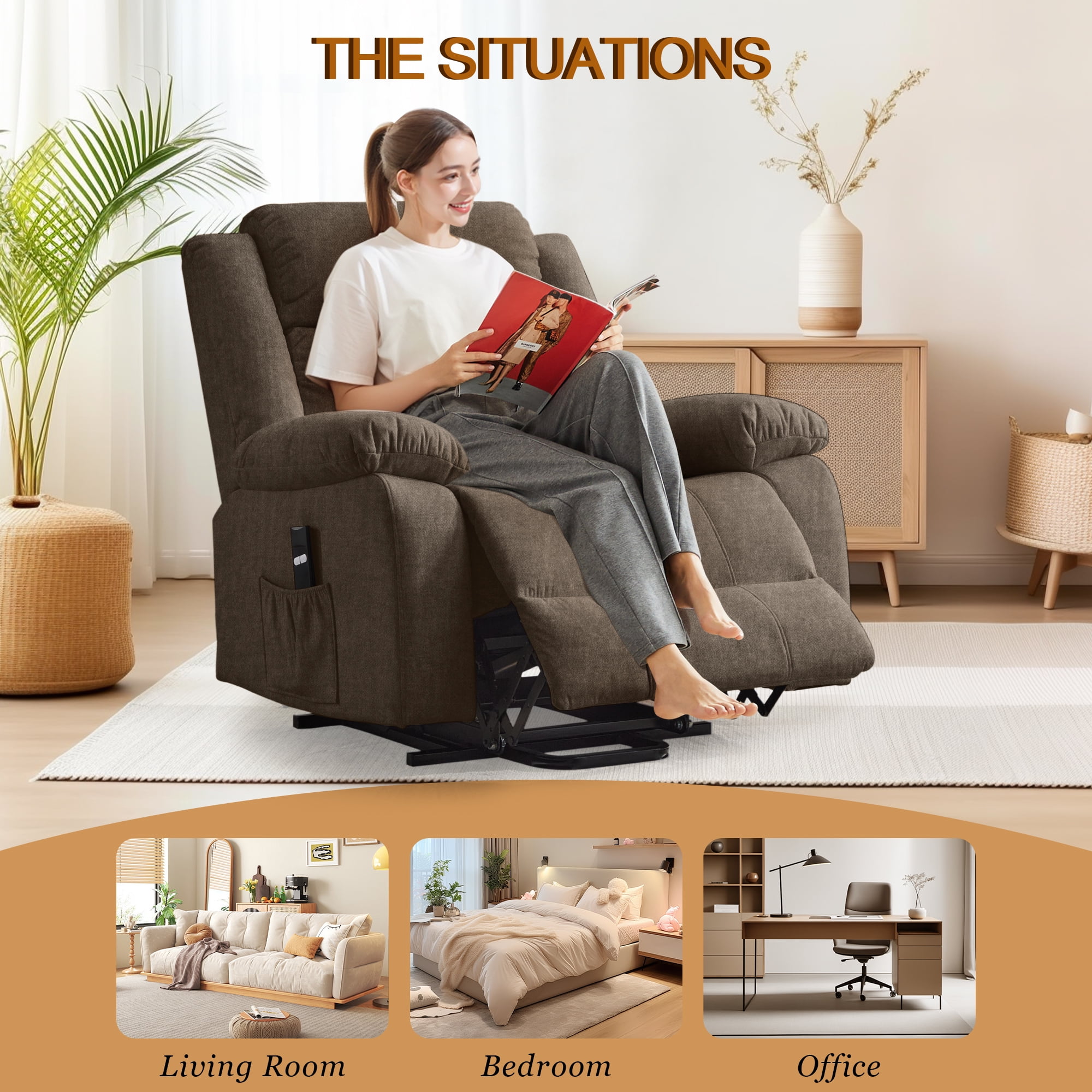 Korser Power Lift Recliner Chair for Elderly with Massage and Heat Oversized for Living Room,Brown