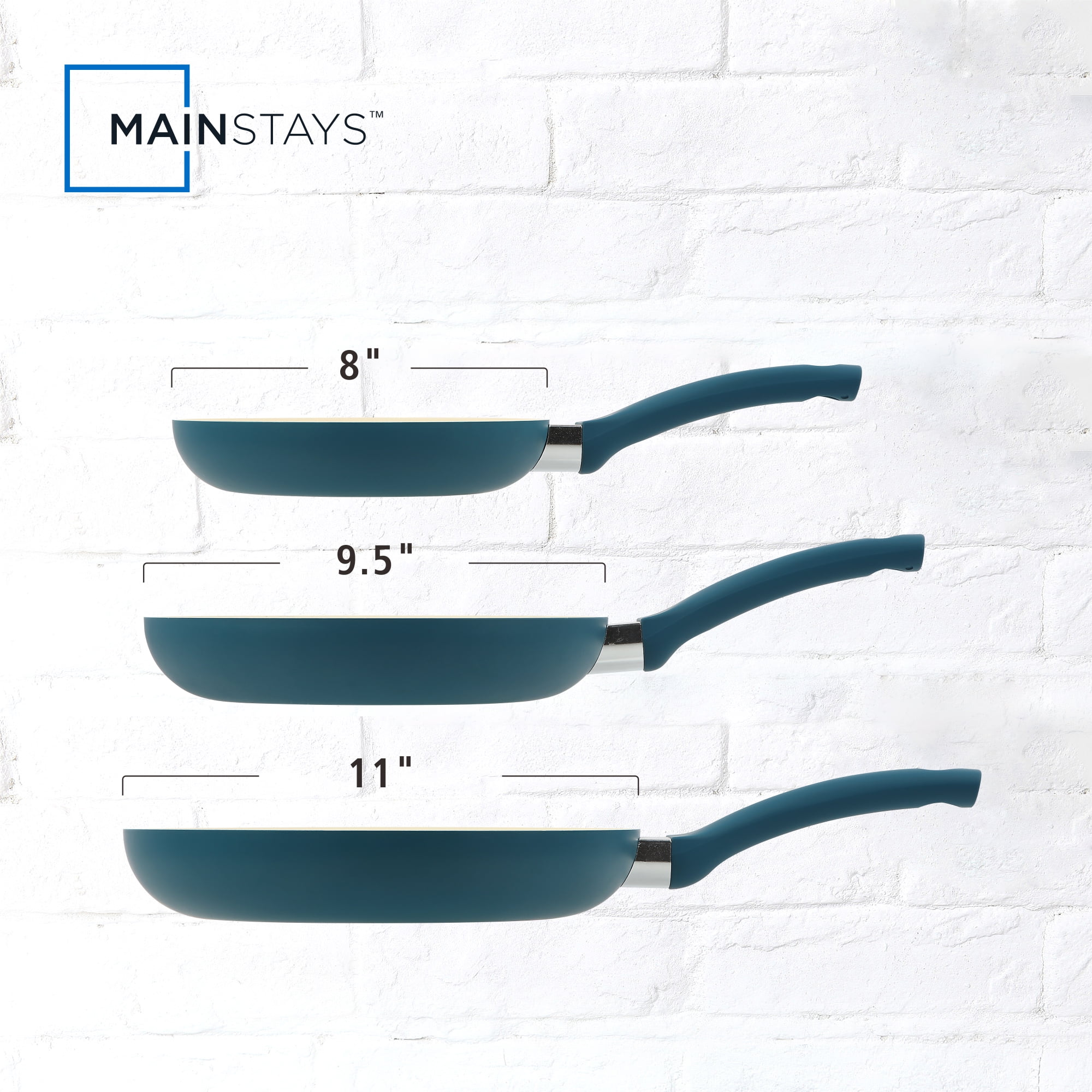 Mainstays Aluminum Nonstick Ceramic 3 Pieces Frypan Set