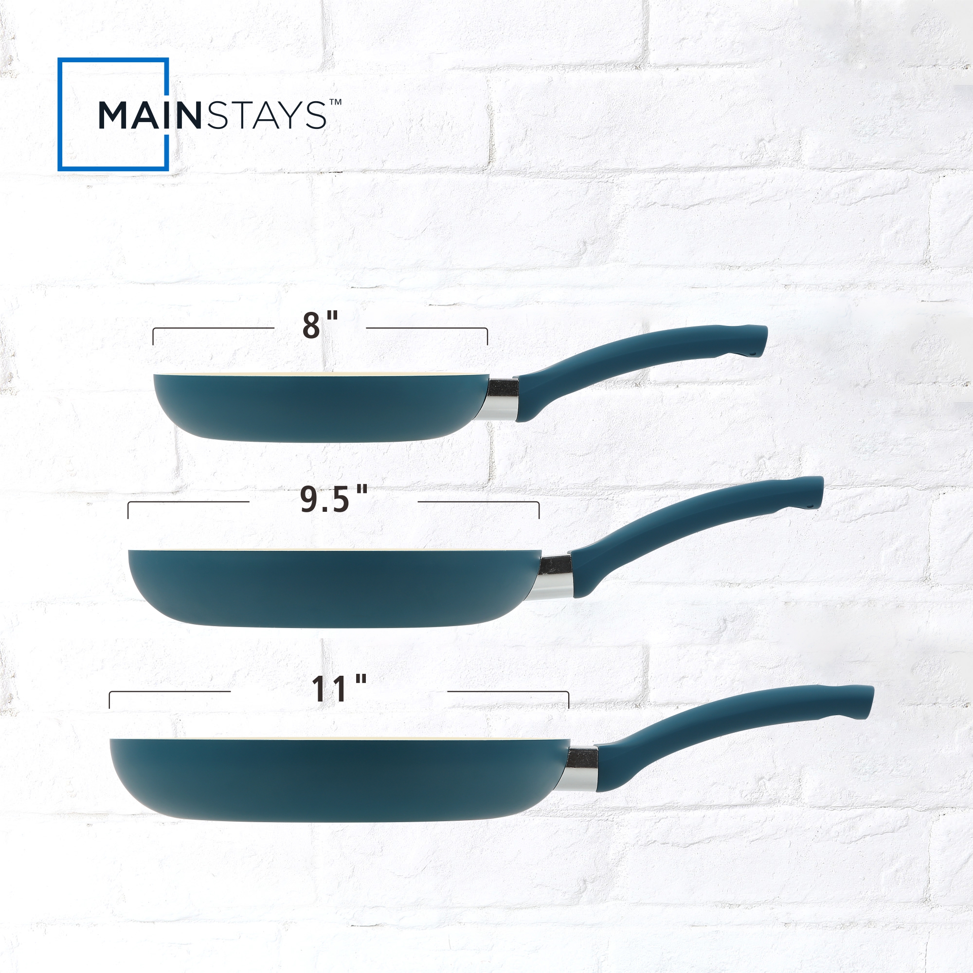Mainstays 3-Piece Aluminum Nonstick Frypan Set, Blue photo 2