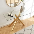 thumbnail image 3 of Modern Cross-Leg Console Table with 8mm Tempered Glass - Gold Geometric Entryway Table for Living Room & Bedroom, 45”Lx18”Wx30”H (Luxury Gold Finish), 3 of 16