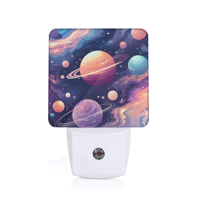 Fotbe Planet Pastel Galaxy Luz Nocturna LED, Luz de Noche con Sensor de Luz Natural de Anochecer a Amanecer, Se Enchufa a la Pared, Blanco Cálido 0.5W-US
