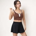 thumbnail image 3 of Women's Cropped Tank Top with Contrast Trim and Lace-Up Front Detail - Medium, Brown, 3 of 7