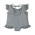 thumbnail image 2 of Toddler Girl One Piece Swimsuit Ruffle Sleeve Cross Back Swimwear Bathing Suit Solid Color Beachwear MHX, 2 of 6