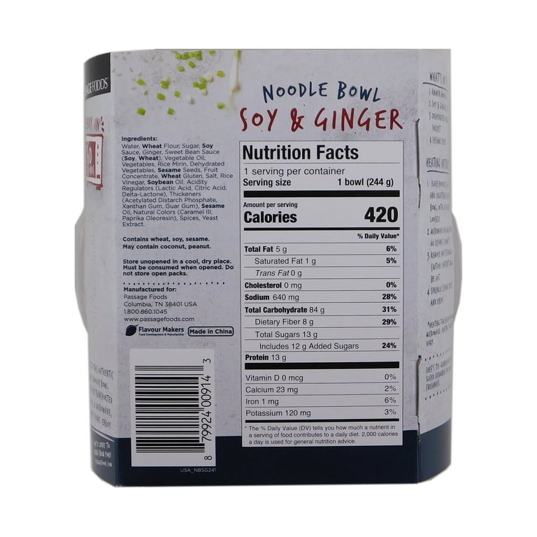 Passage to Asia Soy Ginger Noodle Bowl 8.6 oz Ready in 60 Seconds