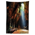 thumbnail image 2 of Natural Cave Outdoor Tablecloth, Sunbeam in Religious Cave Temple Tham Khao Luang Near Phetchaburi Thailand, Decorative Washable Fabric Picnic Tablecloth, 58 X 104 Inches, Multicolor, by Ambesonne, 2 of 2