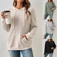 thumbnail image 2 of Suéter de punto con capucha y bolsillo tipo canguro a rayas para mujer de otoño e invierno, 2 of 6