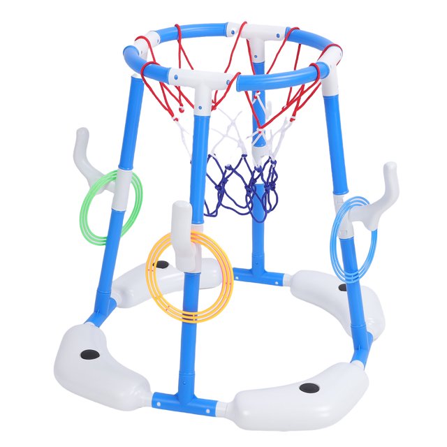 Pool Basketball Hoop, Portable Floating Basketball Hoop Endless Fun with Pump Ball for Poolside Blue