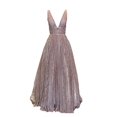 thumbnail image 1 of Deep V-Neck A-line Juniors Robes Formelles V Ouvert Dos Paillettes Tulle Robe de Bal Robe de Bal Or Rose 2, 1 of 2