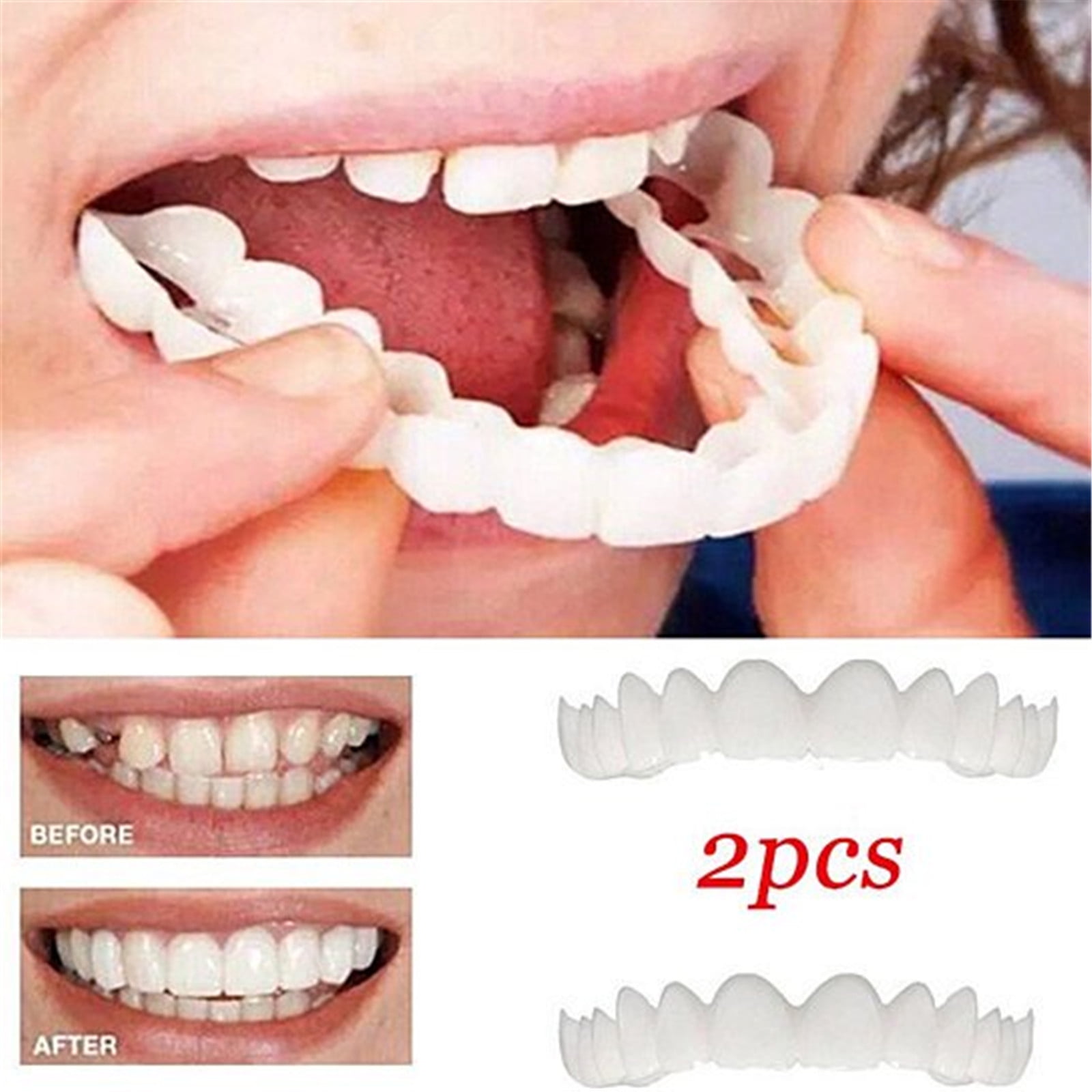 Podplug 2Pcs/Set Comfort Fit White Fake Teeth Cover Top Veneer Denture
