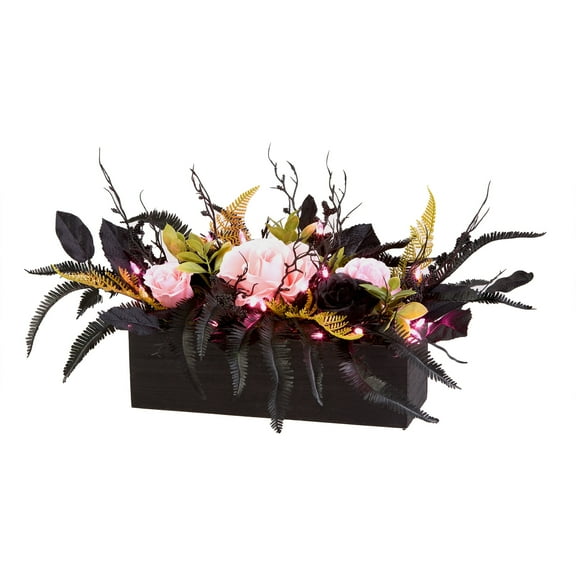 16 in. Artificial Cute and Creep Halloween Centerpiece, 30 Pink LED Lights, Battery Operated