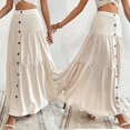 thumbnail image 5 of Women's Maxi Pleated Skirt High Waisted A Line Long Skirts Button Down Business Casual Outfits for Holiday, 5 of 5