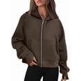 thumbnail image 3 of Womens Zip Up Hoodies Fleece Jackets Oversized Sweatshirts Fall Fashion Outfits Sweaters Winter Clothes Dark Brown S, 3 of 8