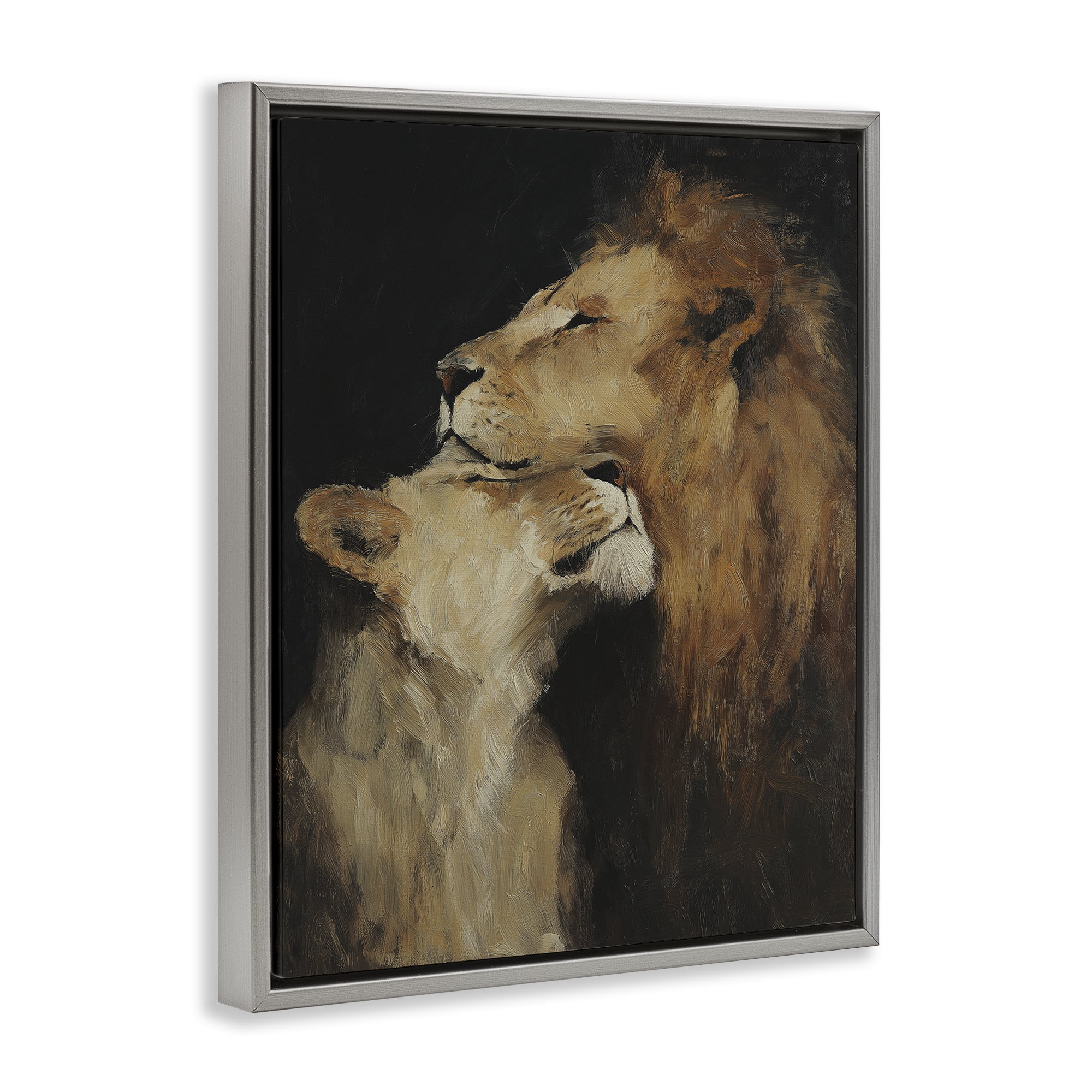 Stupell Industries Regal Pair of Lions Gray Framed Floater Canvas Wall Art, design by Svetlana Aleynikova