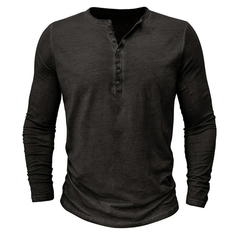 Mens Vintage Henley Shirts Distressed Long Sleeve Tee Shirts Casual Button  Down Washed T-Shirts Hippie Henley Top