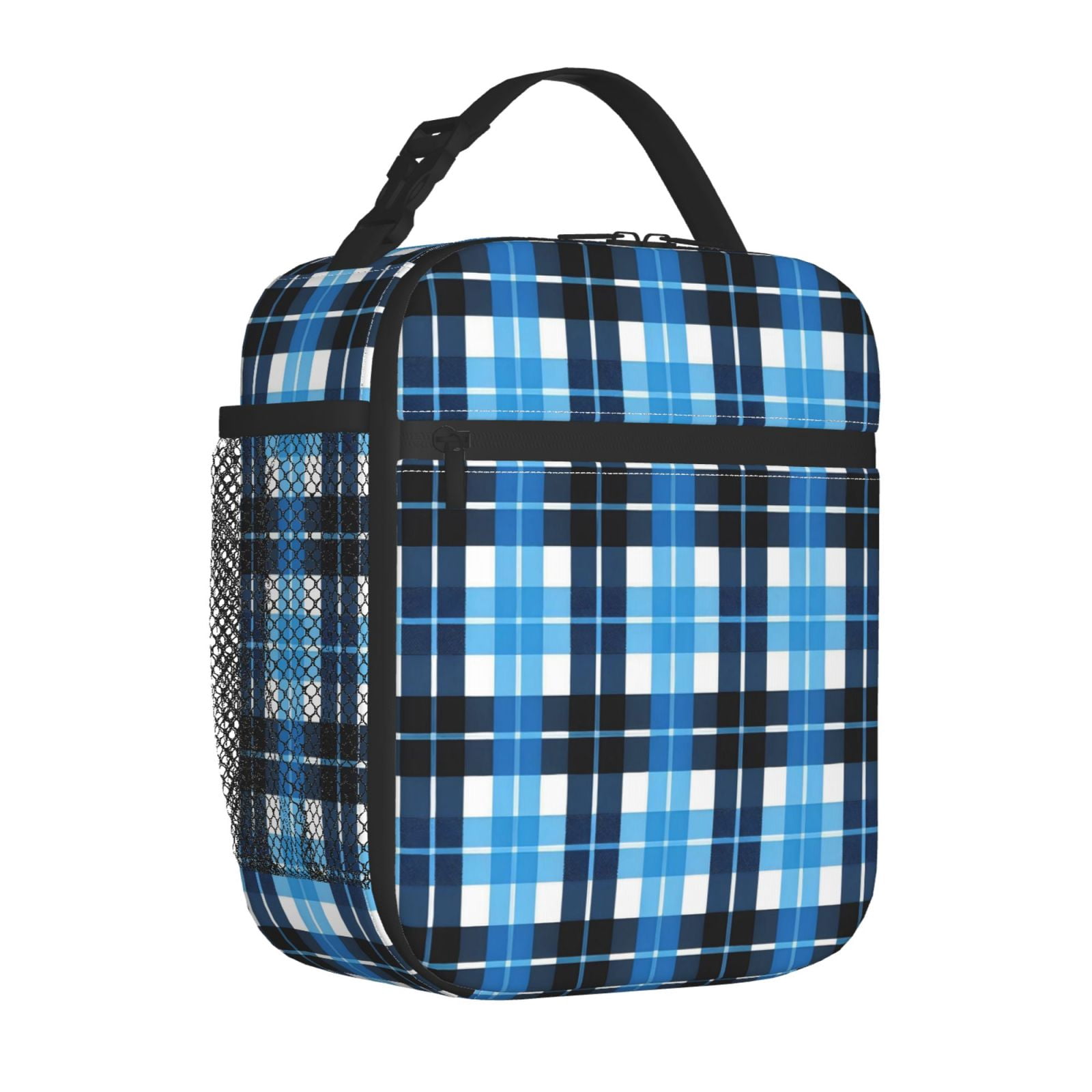 Lunch Bag For Women Men Insulated Portable Lunch Box Bento Box Office Picnic Travel Cooler Bag Blue And Black Checkered Pattern