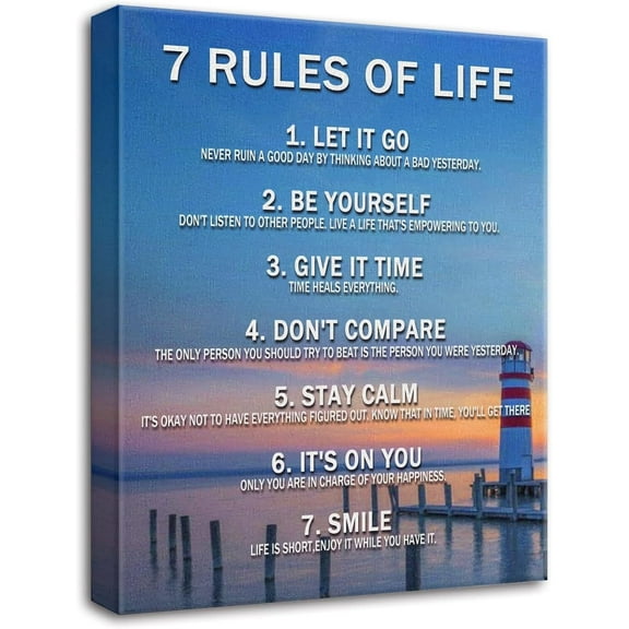 Motivational Wall Decor for Office & Classroom - 7 Rules of Life Inspirational Positive Affirmations Wall Art Uplifting Quotes Canvas Posters for Home, Gym, School