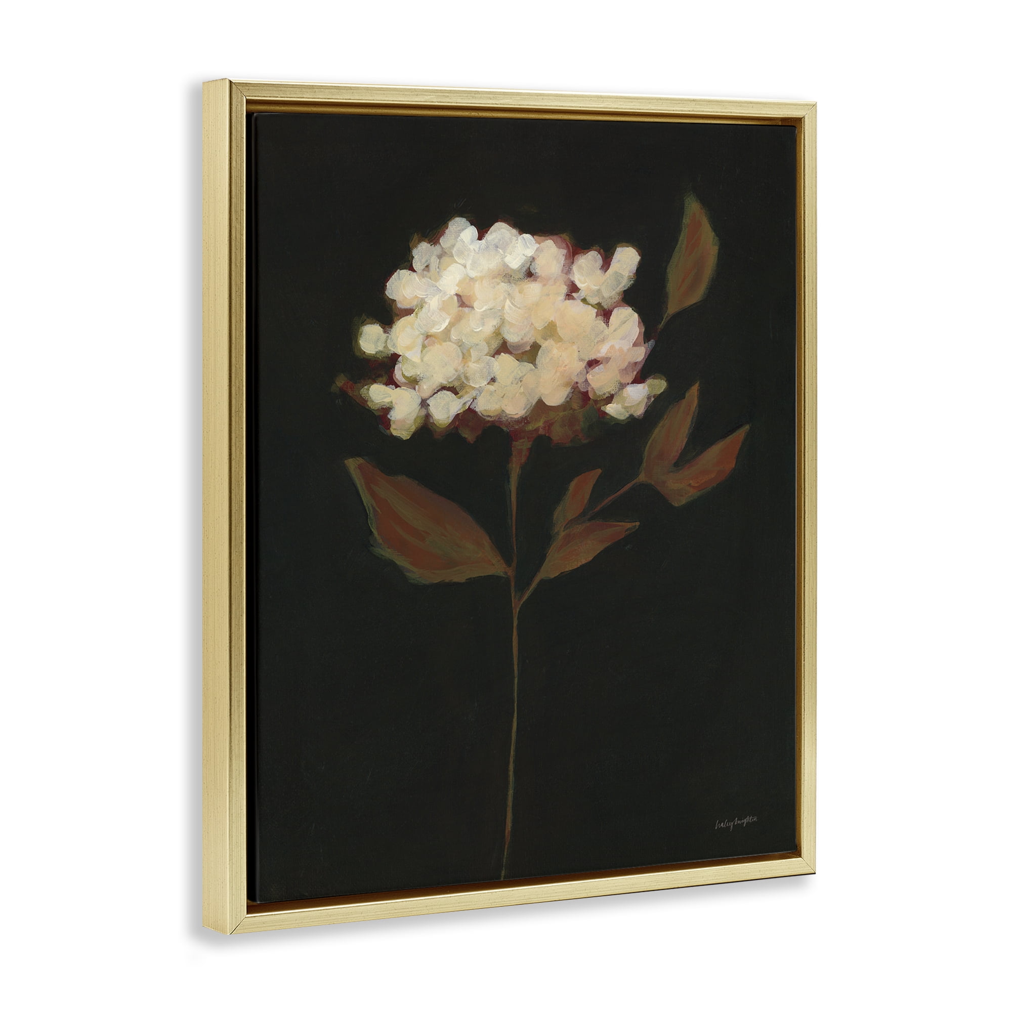 Stupell Industries Dark Fall Flower Botanical & Floral Painting Gold Floater Framed Art Print Wall Art, 17 x 21