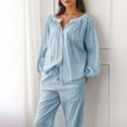 thumbnail image 5 of Women Gingham Pajama Sets Ruffle Long Sleeve Button Down Shirt and Pants Y2K Pjs Lounge Set Sleepwear with Pockets, 5 of 9