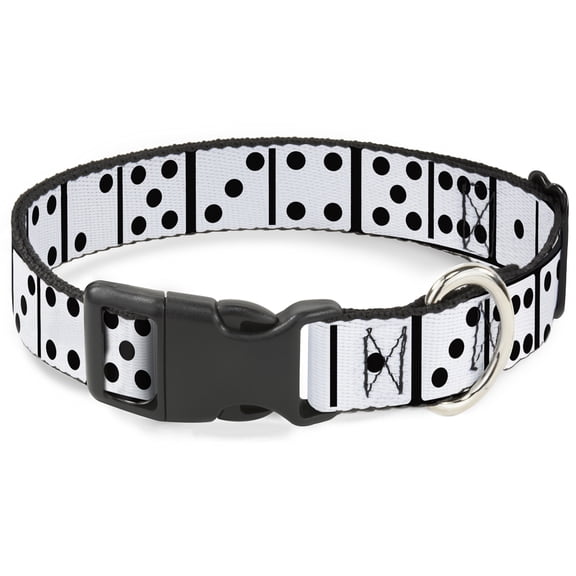 Buckle-Down Pet Collar, Dog Collar Plastic Buckle, Dominoes Black White Black, 7 to 8.5 Inches 0.5 Inch Wide
